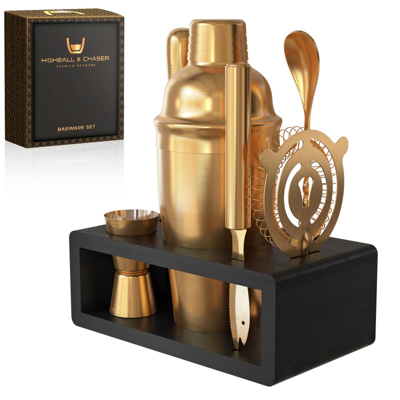 Highball  Chaser Highball & Chaser Cocktail Shaker Set: Bartender Kit for Home Bar Mixology Cocktail Bar Set Plus E-Book with 30 Recipes (Antique Gold) - Image 2